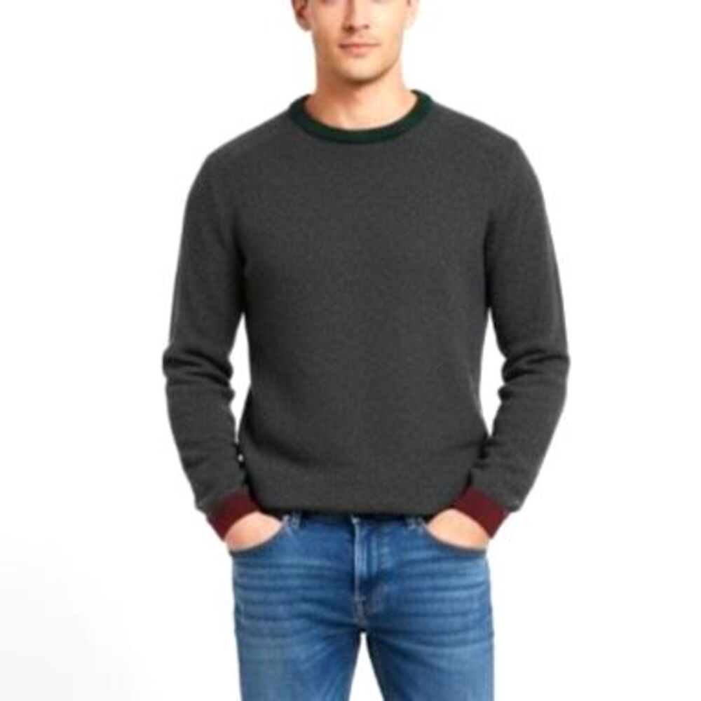 Ted Baker Rossi Gray Cotton Wool Tweed Classic LS Crewneck Sweater Size 3/US M